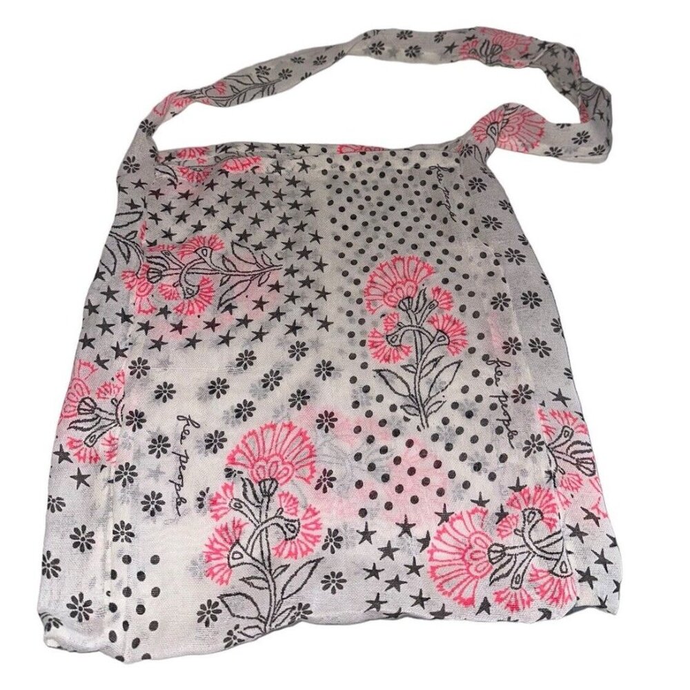 FREE PEOPLE Block Print Gauzy Boho Shoulder Tote Shopping Bag Black Pink